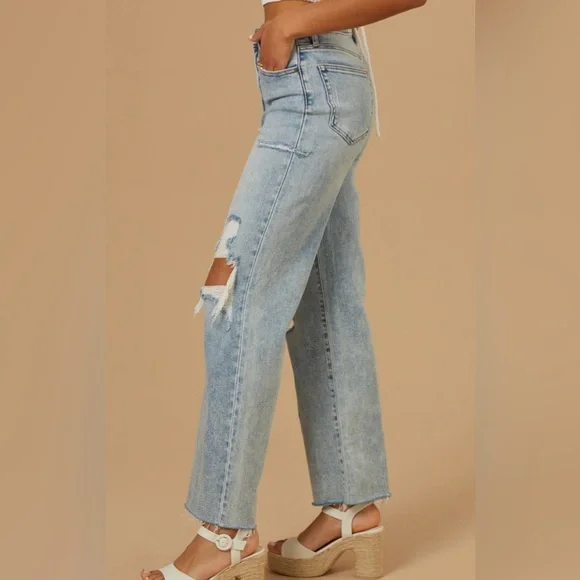 Altar'd State Light Wash Distressed Straight Leg Jeans - Picture 2 of 4